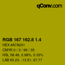 カラーコード: RGB 167 162.8 1.4 | qconv.com