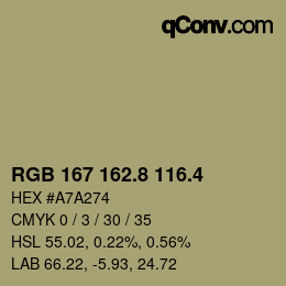 カラーコード: RGB 167 162.8 116.4 | qconv.com