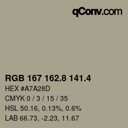 カラーコード: RGB 167 162.8 141.4 | qconv.com