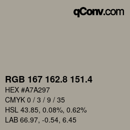 カラーコード: RGB 167 162.8 151.4 | qconv.com