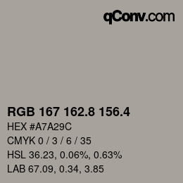 カラーコード: RGB 167 162.8 156.4 | qconv.com
