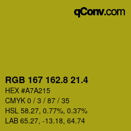 カラーコード: RGB 167 162.8 21.4 | qconv.com