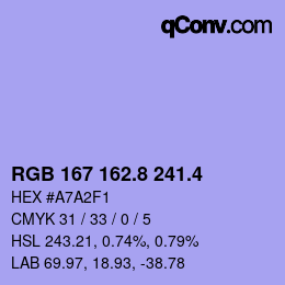 カラーコード: RGB 167 162.8 241.4 | qconv.com