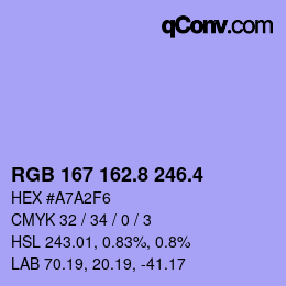 カラーコード: RGB 167 162.8 246.4 | qconv.com