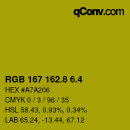 カラーコード: RGB 167 162.8 6.4 | qconv.com