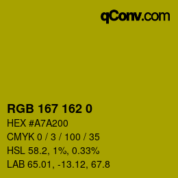 Color code: RGB 167 162 0 | qconv.com