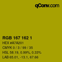 Color code: RGB 167 162 1 | qconv.com
