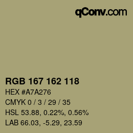 Código de color: RGB 167 162 118 | qconv.com