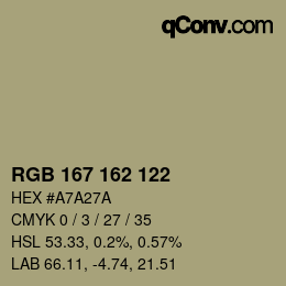 Color code: RGB 167 162 122 | qconv.com