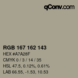 颜色代码: RGB 167 162 143 | qconv.com