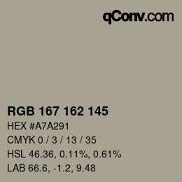 カラーコード: RGB 167 162 145 | qconv.com