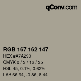 Color code: RGB 167 162 147 | qconv.com