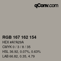 カラーコード: RGB 167 162 154 | qconv.com