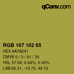 Color code: RGB 167 162 65 | qconv.com