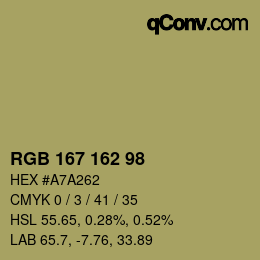 Color code: RGB 167 162 98 | qconv.com