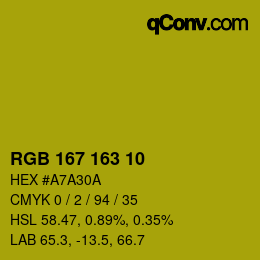 Color code: RGB 167 163 10 | qconv.com