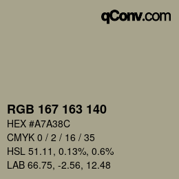 Color code: RGB 167 163 140 | qconv.com