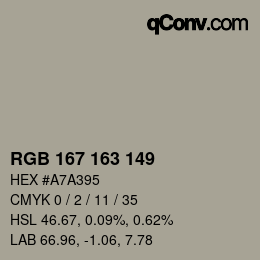 颜色代码: RGB 167 163 149 | qconv.com