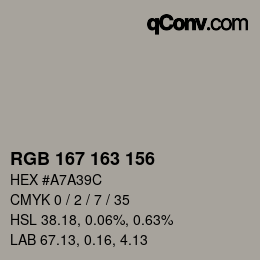 カラーコード: RGB 167 163 156 | qconv.com