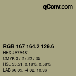 カラーコード: RGB 167 164.2 129.6 | qconv.com