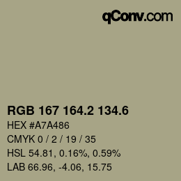 カラーコード: RGB 167 164.2 134.6 | qconv.com
