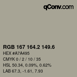 カラーコード: RGB 167 164.2 149.6 | qconv.com