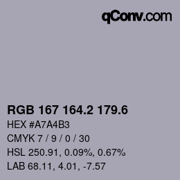 カラーコード: RGB 167 164.2 179.6 | qconv.com