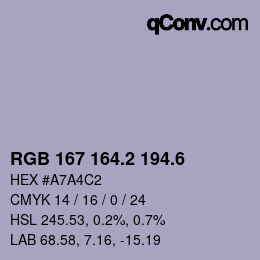 カラーコード: RGB 167 164.2 194.6 | qconv.com