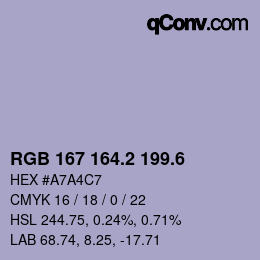 カラーコード: RGB 167 164.2 199.6 | qconv.com