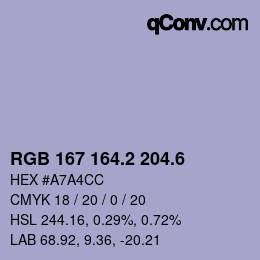 カラーコード: RGB 167 164.2 204.6 | qconv.com