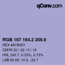 カラーコード: RGB 167 164.2 209.6 | qconv.com