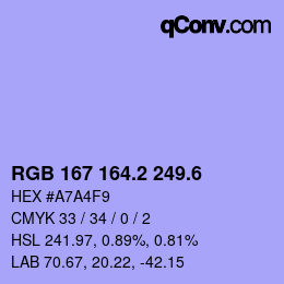 カラーコード: RGB 167 164.2 249.6 | qconv.com