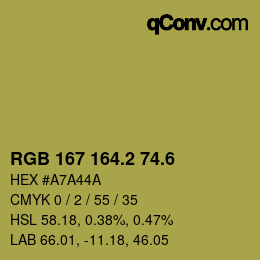 カラーコード: RGB 167 164.2 74.6 | qconv.com
