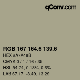 カラーコード: RGB 167 164.6 139.6 | qconv.com