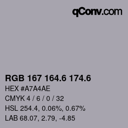カラーコード: RGB 167 164.6 174.6 | qconv.com
