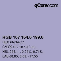 カラーコード: RGB 167 164.6 199.6 | qconv.com