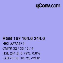 カラーコード: RGB 167 164.6 244.6 | qconv.com