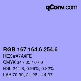 カラーコード: RGB 167 164.6 254.6 | qconv.com