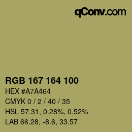 カラーコード: RGB 167 164 100 | qconv.com