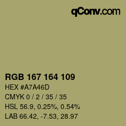 カラーコード: RGB 167 164 109 | qconv.com