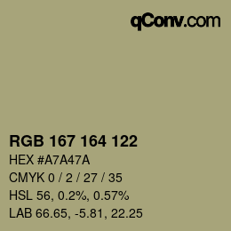 Color code: RGB 167 164 122 | qconv.com