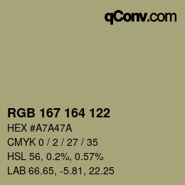 Color code: RGB 167 164 122 | qconv.com