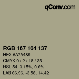 Código de color: RGB 167 164 137 | qconv.com