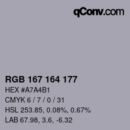 カラーコード: RGB 167 164 177 | qconv.com