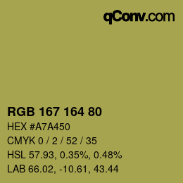 カラーコード: RGB 167 164 80 | qconv.com