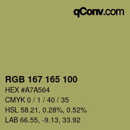 Color code: RGB 167 165 100 | qconv.com