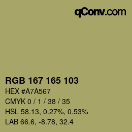 Color code: RGB 167 165 103 | qconv.com
