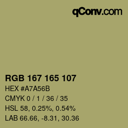 Color code: RGB 167 165 107 | qconv.com