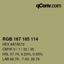 カラーコード: RGB 167 165 114 | qconv.com