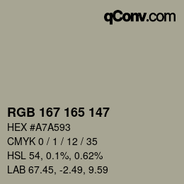 カラーコード: RGB 167 165 147 | qconv.com